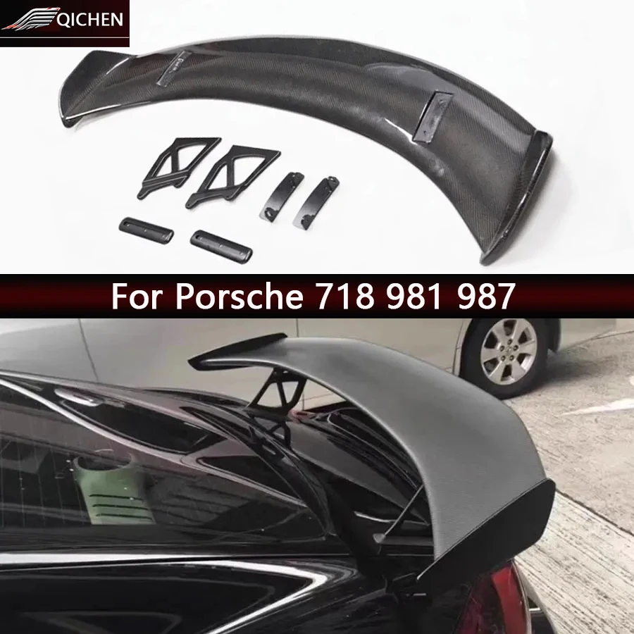 

For Porsche 718 981 982 987 Cayman Boxster Carbon Fiber Spoiler Tail fins Rear Trunk Spoiler Guide Wing GT4 Style body kit