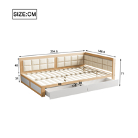 140x200 Multi-function Bed Sofa Wooden Bed Soft Backrest Shape Large Storage drawers Slatted