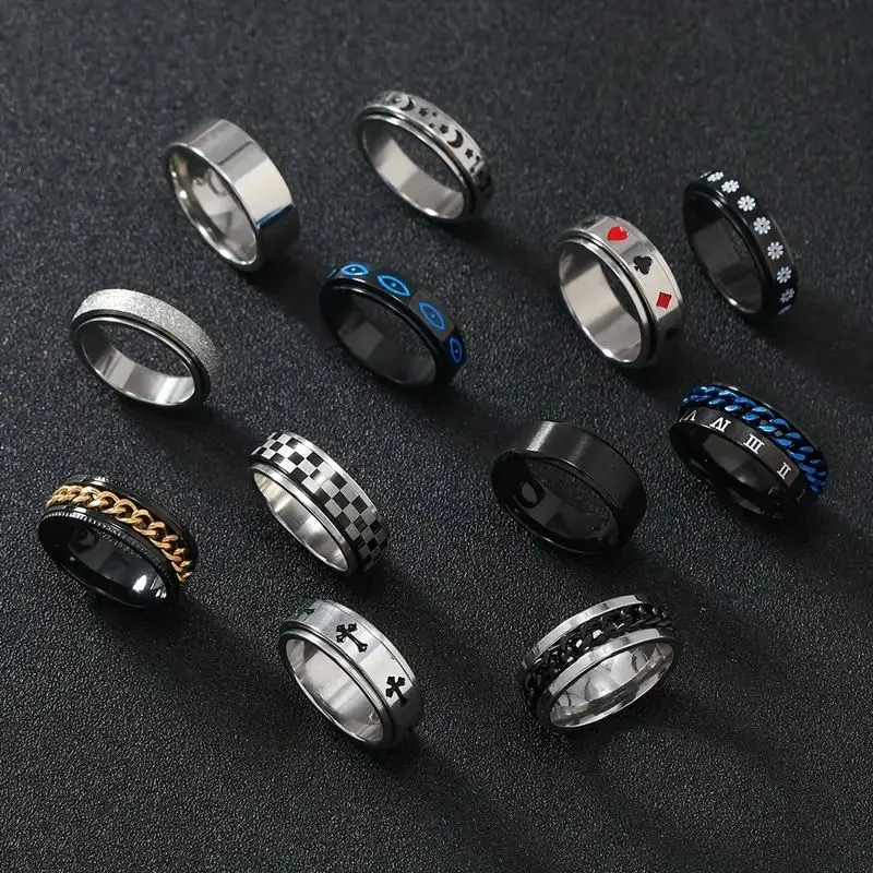 New Men's Fashion Stainless Steel Ring Simple Rotable Ring Vintage Punk Style Dating Wedding Ring Women's Men's Accessories