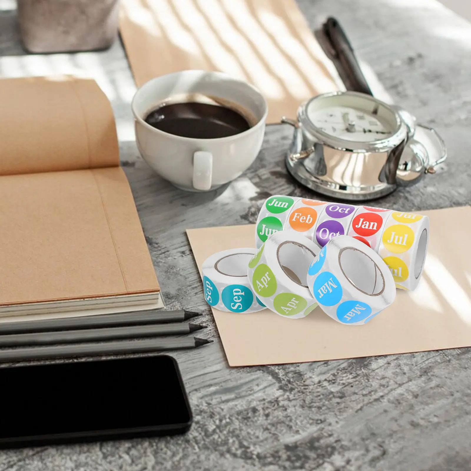 

Round Monthly Planner Stickers 12 Months Colorful Adhesive Month Labels for Journals Junk Journal Yearly Calendar Coding Sticker