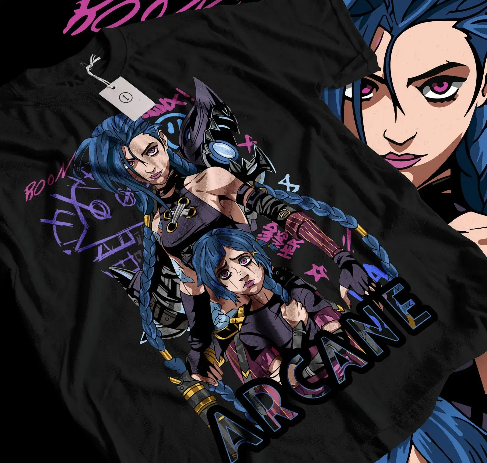 Camiseta Jinx Arcane, camiseta negra de dibujos animados de Anime japonés Jinx, camisetas gráficas 034, camiseta de gran tamaño, ropa para mujer