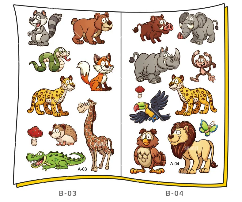 10 Sheets/Set Animal Temporary Tattoo Stickers Lion Giraffe Elephant Rabbit Baby Shower Kids Gift Body Makeup Sticker Tattoos