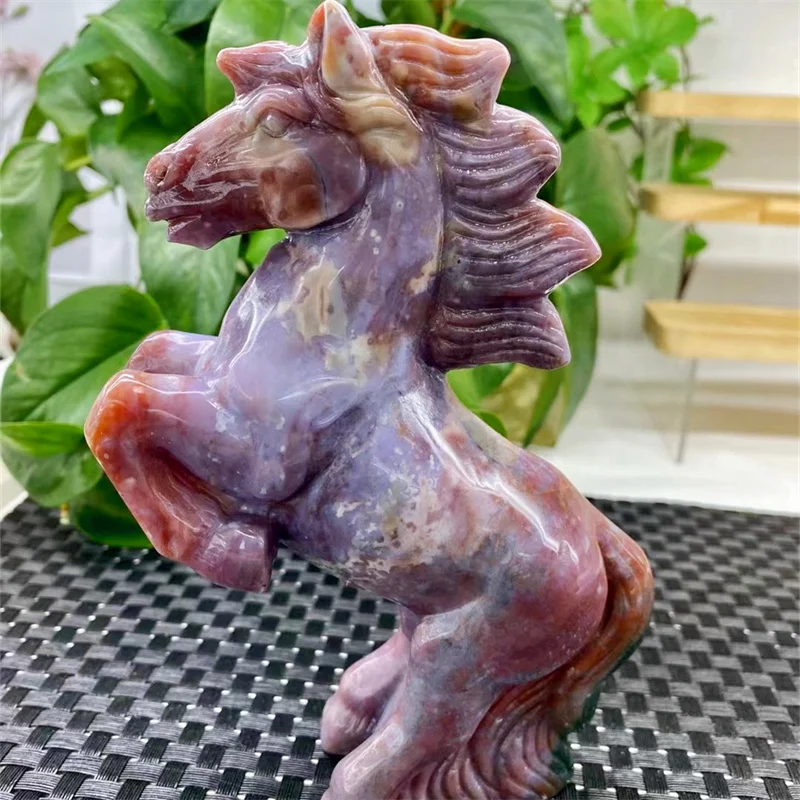 Natural Ocean Jasper Horse Carving Crystal Animal Healing Energy Stone Fashion Home Decoration Birthday Gift 1pcs