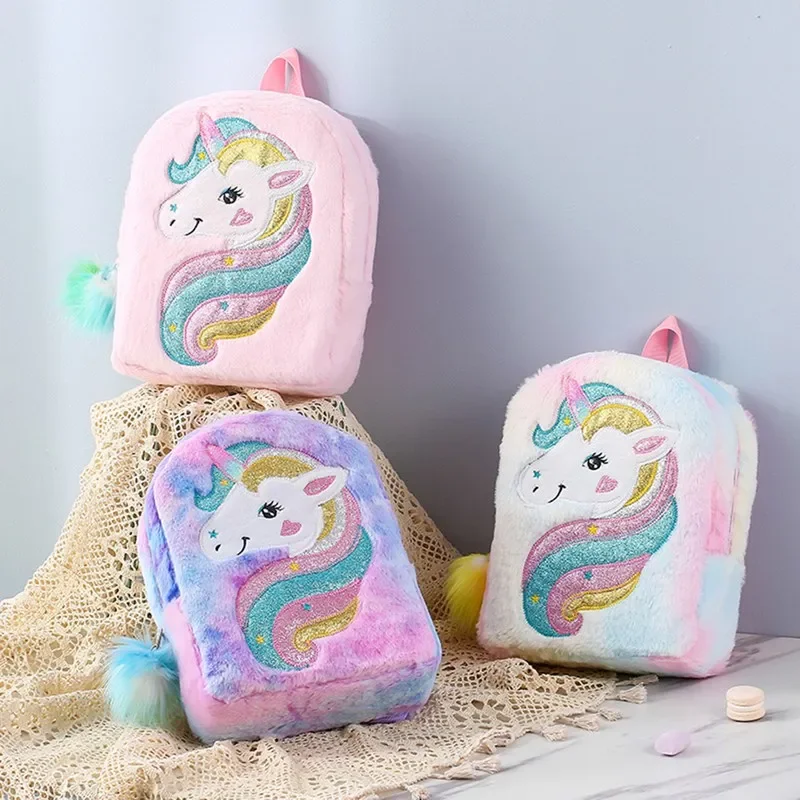 Cute Unicorn Plush Backpacks Cartoon Animal School Bag Children Winter Schoolbags Kids Colorful Soft Plush Backpack Girls Bags