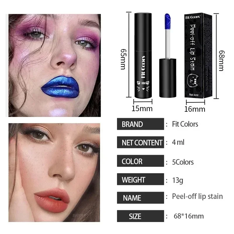 5 Colors Tear-Off Liquid Lipstick Matte Lip Tinting Peel-Off Lip Glaze Waterproof Lasting Makeup Tattoo Mask Lip Gloss Cosmetic