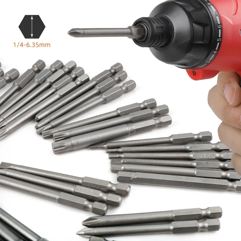 36/50pcs Magnetic Screwdriver Bit set - Extra Long 75mm Safety Bits for h1/4 Screwdrivers - Torx, Star, Hex & Spline Bits