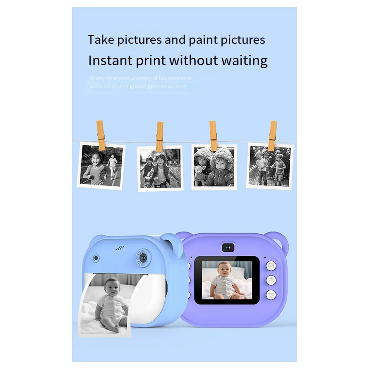 1080P Children Print Camera Dual Camera 240MP One-Touch Printable Camera with 2 Rolls of 57x25mm Print Paper Green