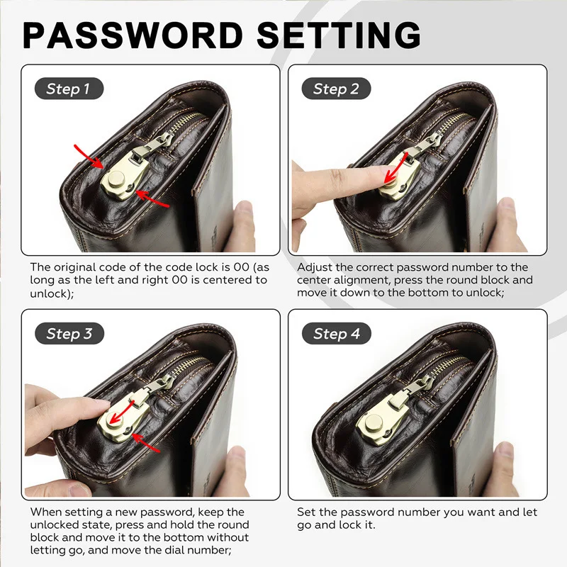 New Korean Version Head Layer Cowhide Password Lock Storage Business Leisure Fashion Men's Genuine Leather Hand Grab Bag Wallets