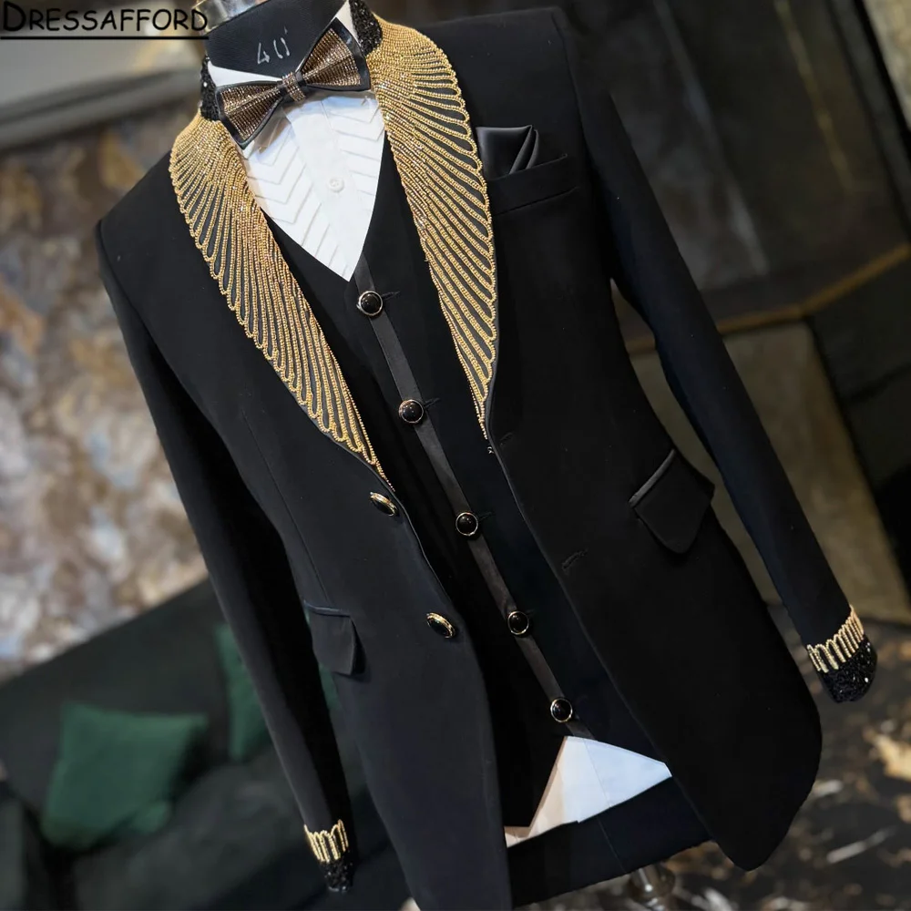 Men Luxury Patchwork Suit Single Button Flower Jacket Fashion Singer Host Pianist Stage Performance Blazers Coats