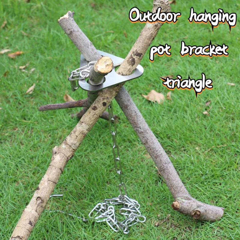 Estante para ollas colgante portátil para exteriores con hebilla, soporte Triangular para pie, fogata para acampar, anillo con hebilla de tres pies de acero inoxidable