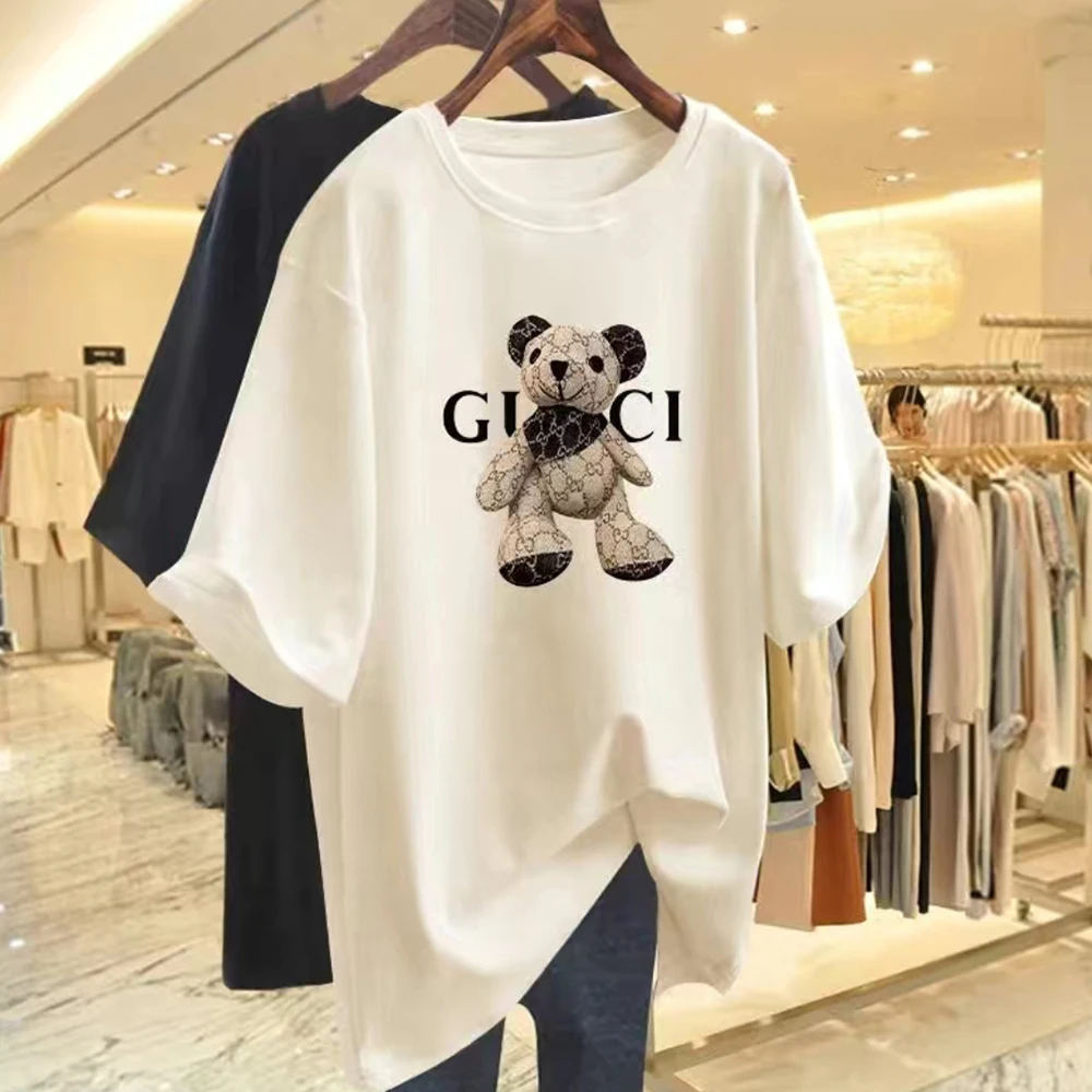 2024 Summer New Little Bear Print T-shirt Pure Cotton Pregnant Women T-shirt Wears Comfortably, Extra Large T-shirt Y2K