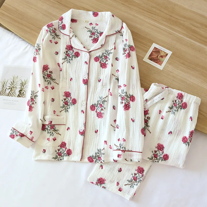 

Women's Cotton Maternity Nursing Pajama Set Long Sleeve Top Trousers Sleepwear Light Comfortable Flower Print Loungewear 2 Piece