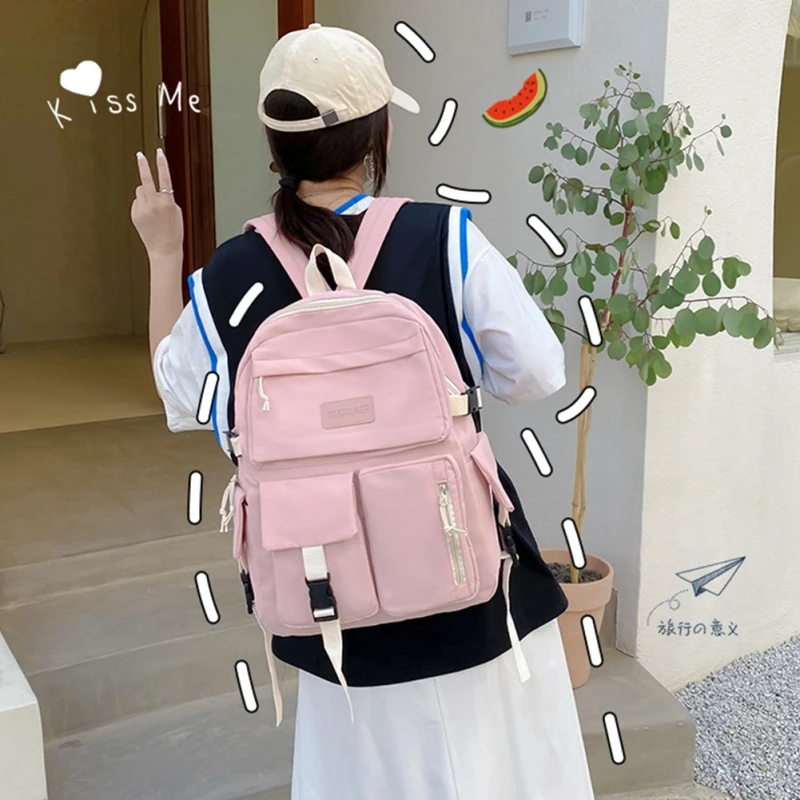 New Fashion Student High Capacity Waterproof College Backpack Trendy Girls Canvas Shoulders School Bags Boy Travel Book Bag