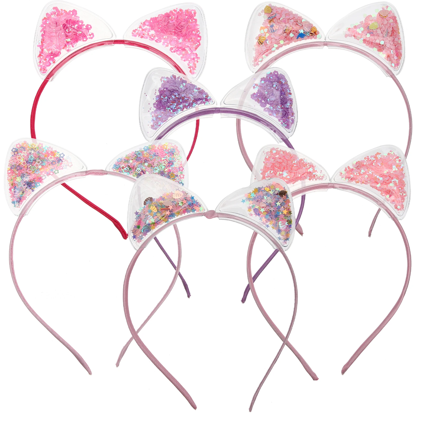 

6Pcs Cat Ears Headband Quicksand Sequin Cute Hairband Cosplay Party Cat Ear Hairband Headbands for