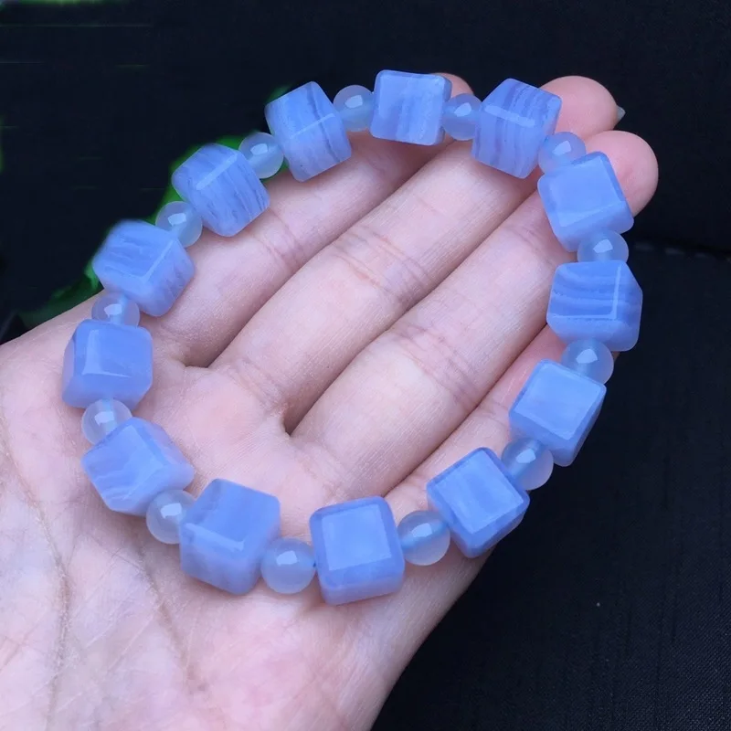 Ore Stone Cube Sugar Single Circle Female Fashion Blue Grain Agate Square Bracelet Simple Couple Ornamen