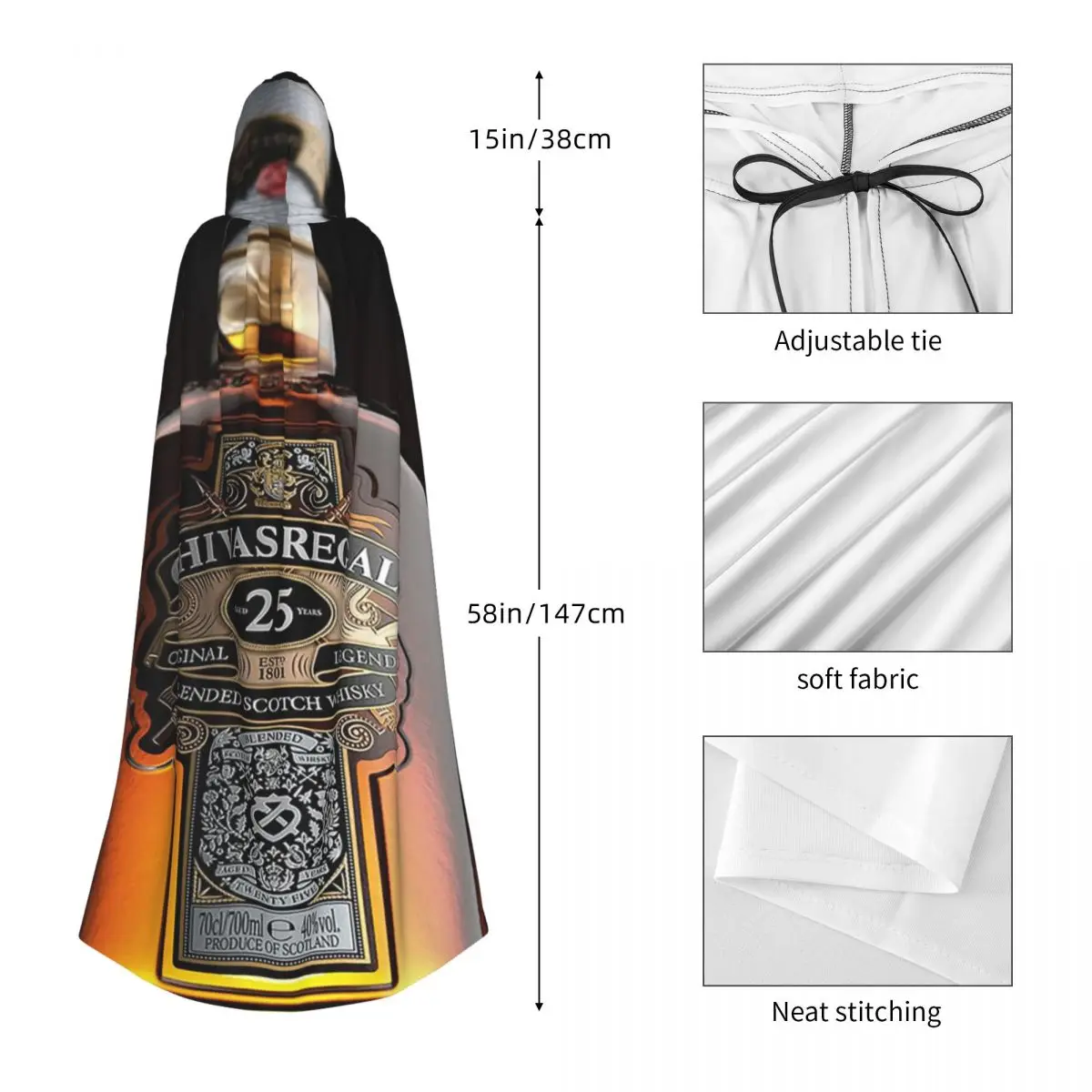 Garrafas de bebidas alcoólicas variadas cerveja e vinho longo com capuz capa bruxa traje medieval cosplay capa halloweenvampiro