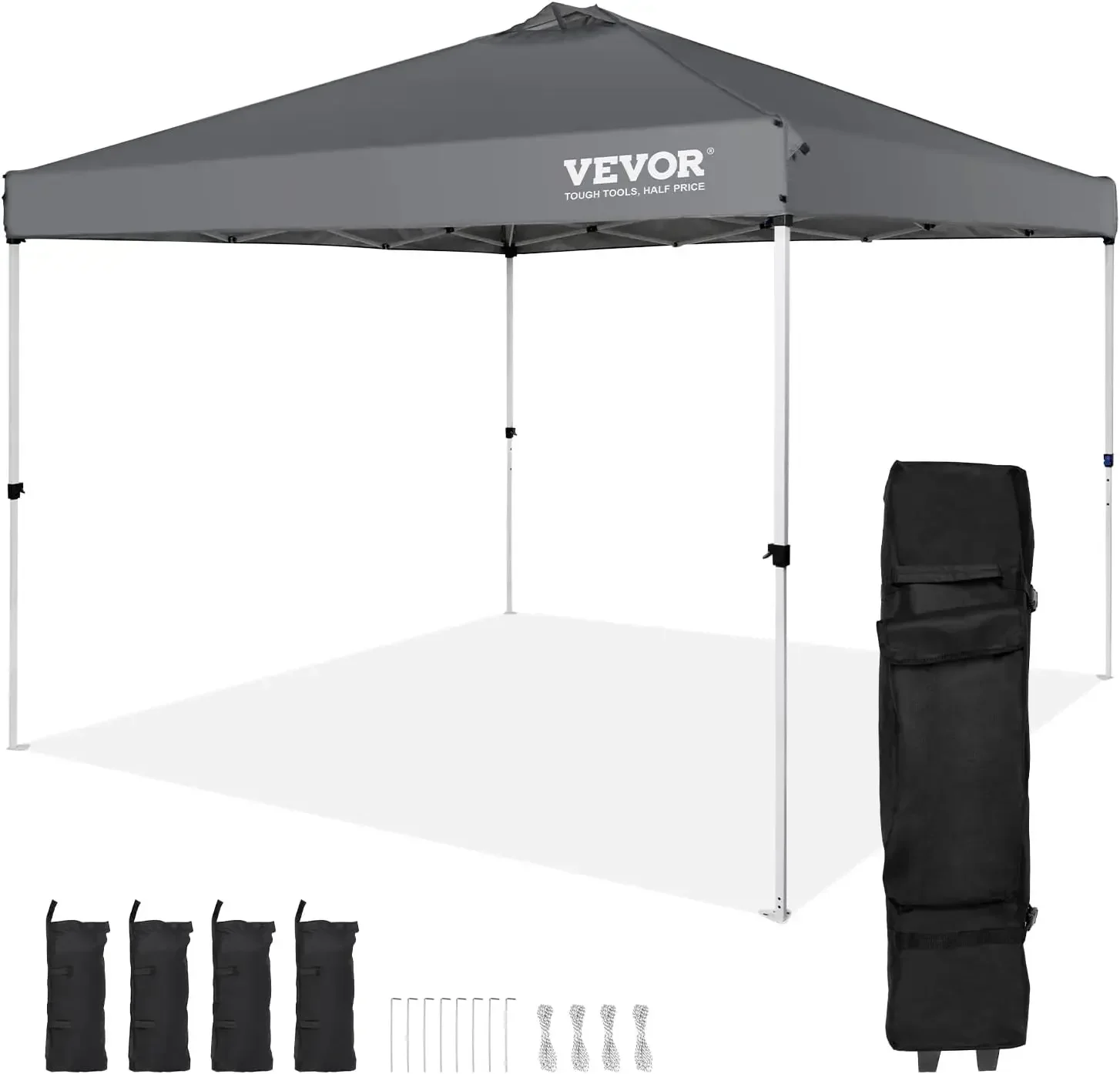 

Pop Up Canopy Tent, 10 x10 ft,250 D PU Silver Coated Tarp, with Portable Roller Bag and 4 Sandbags, Waterproof and Sun Shelter
