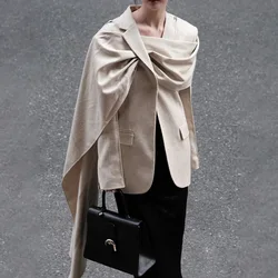 SuperAen 2023 Autumn New Fashion Multi Wear Scarf Collar Design Straight Sleeve Women's High Street Blazer Coat