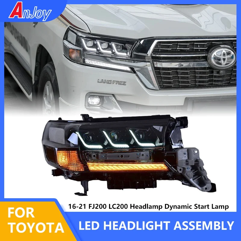 

Car For Toyota Land Cruiser 2016-2021 FJ200 LC200 Headlights DRL Day Run Light Full LED Fog Lights Head Lamp Animation Start