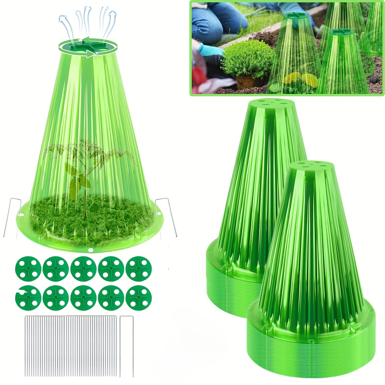 Plant Moisturizing Cover Garden Cloches Protector Rotary Vent With Ground Nails Protects Animals Snails Birds Chickens Insects