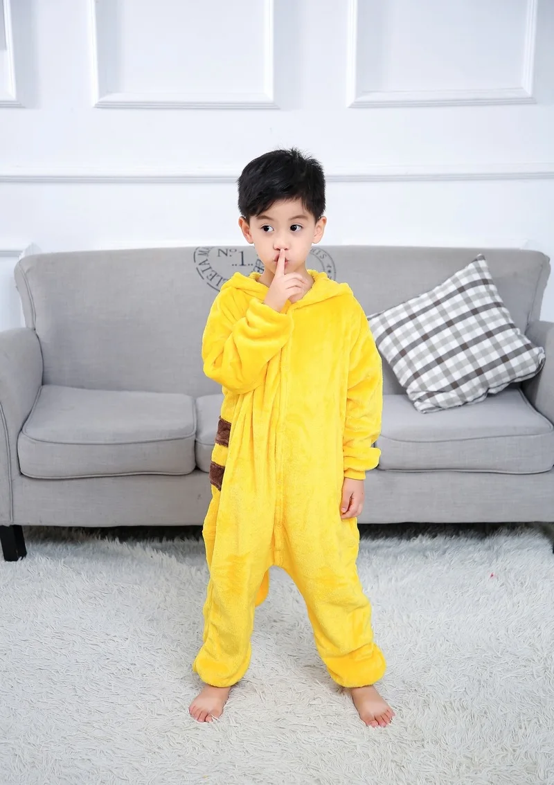 New Anime Pikachu Plush Flannel Pajamas Cartoon Pokemon Costume Suit Long Sleeved Winter Soft Warm Home Clothes Children Gifts