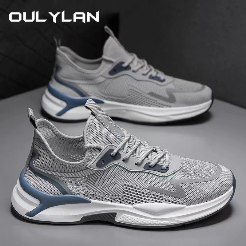 

Oulylan 2025 Men's Shoes Stylish Casual Soft Soled Sneakers Lace Up Wear Resistant Runshoes Pure Color Non-skid Sport Footwear