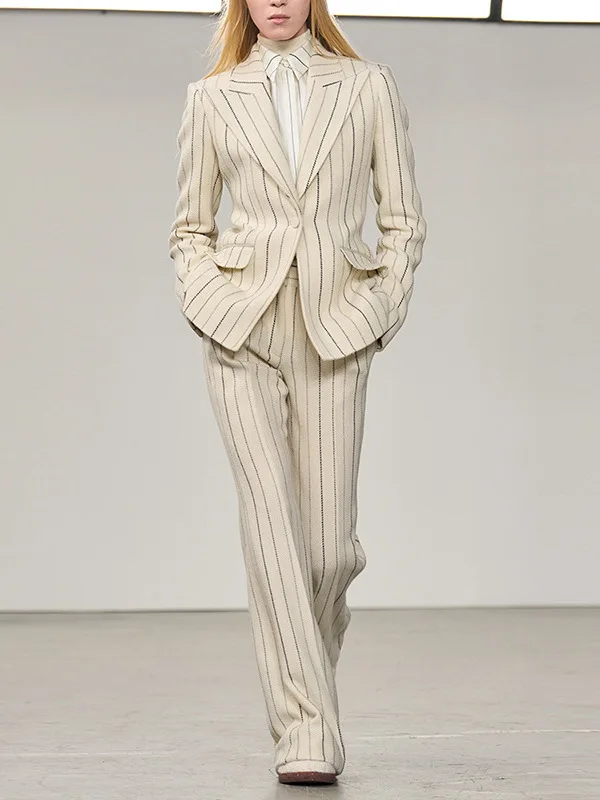 

Осенне-зимний модный приталенный полосатый костюм из искусственного меха, джемпер и брюки, комплект из двух предметов для женщин, повседневная одежда Ele Busin