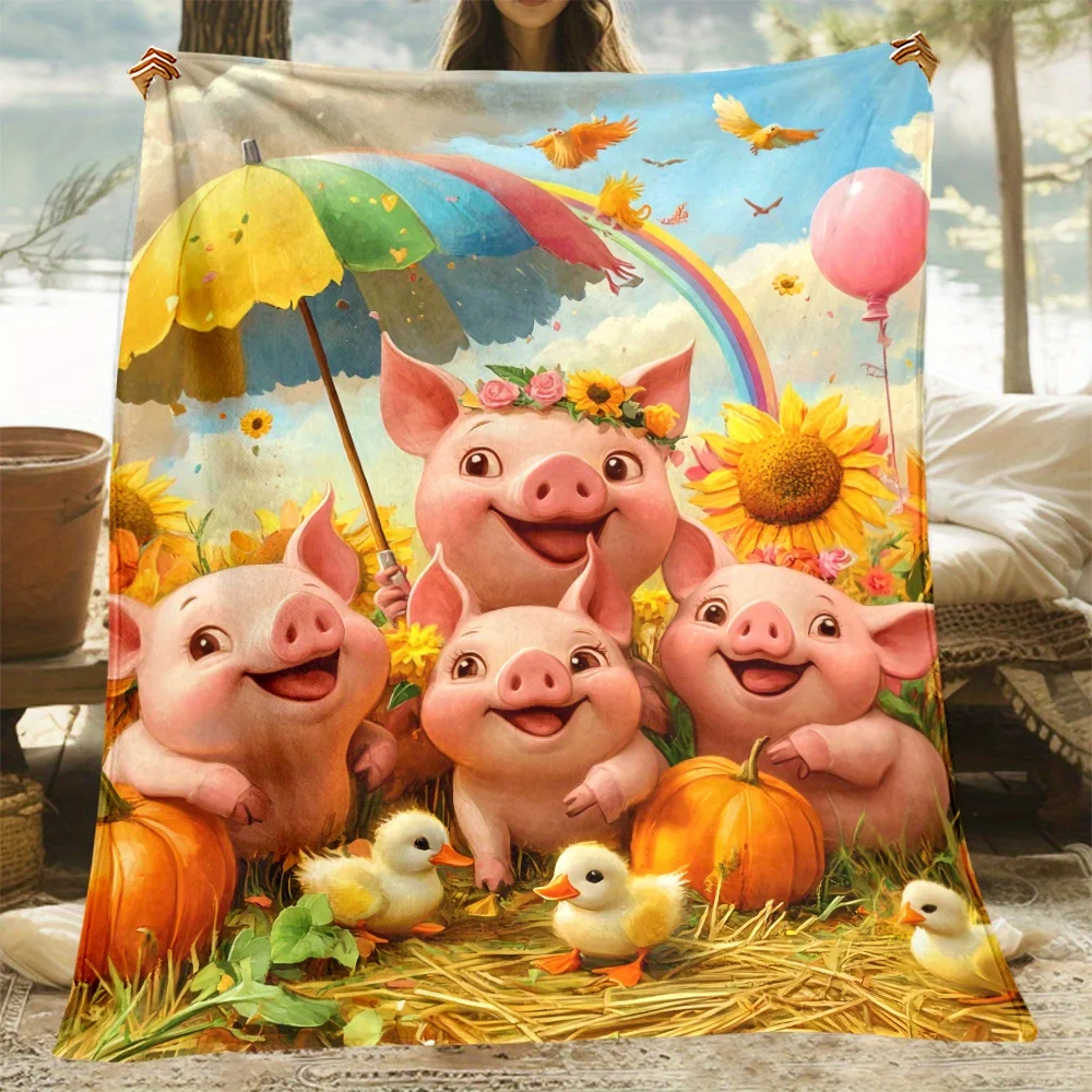 Farmyard Friends Blanket Reversible Flannel Throw for Nursery Decor AllSeason Comfort Playful Companions Gift