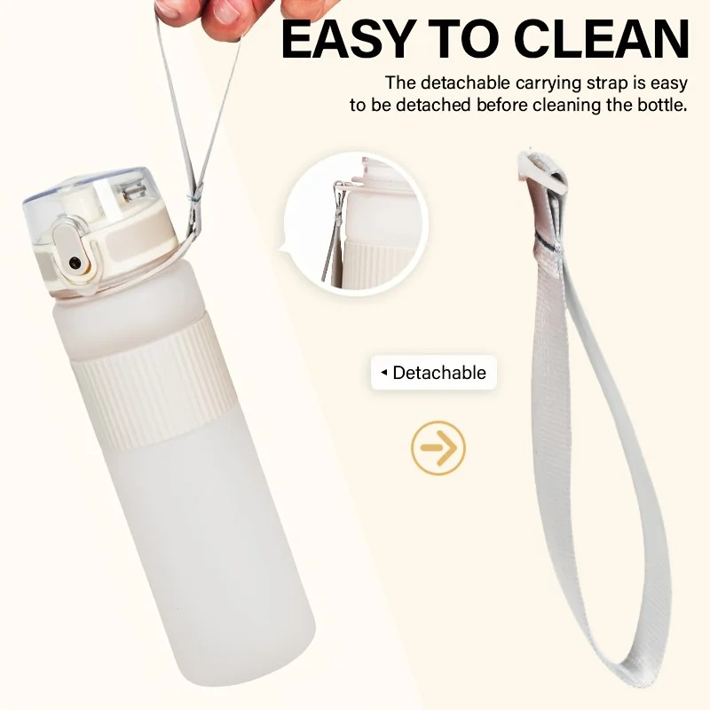 زجاجة مياه بلاستيكية خالية من مادة BPA سعة 530 مل مع غطاء وحزام - للمشي لمسافات طويلة واللياقة البدنية والاستخدام الكاجوال زجاجة مياه متينة