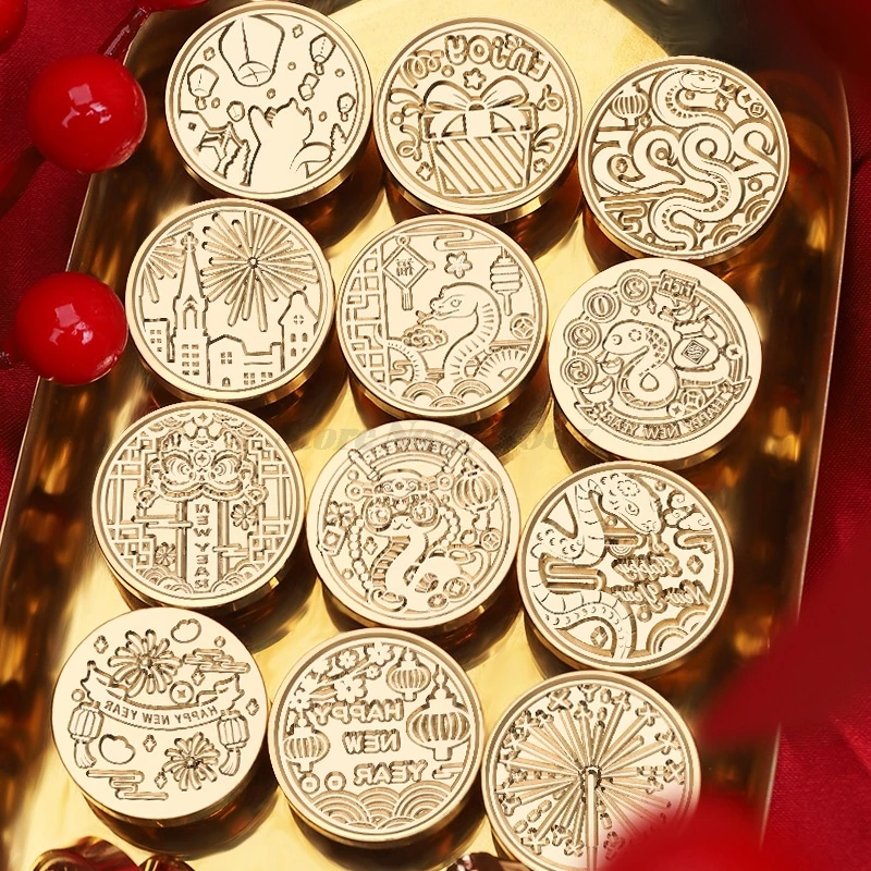 Wax Seal Chinese Zodiac Snake 2025 New Year Theme Fire Lacquer Stamp Copper Head Scrapbooking Envelope Invitations