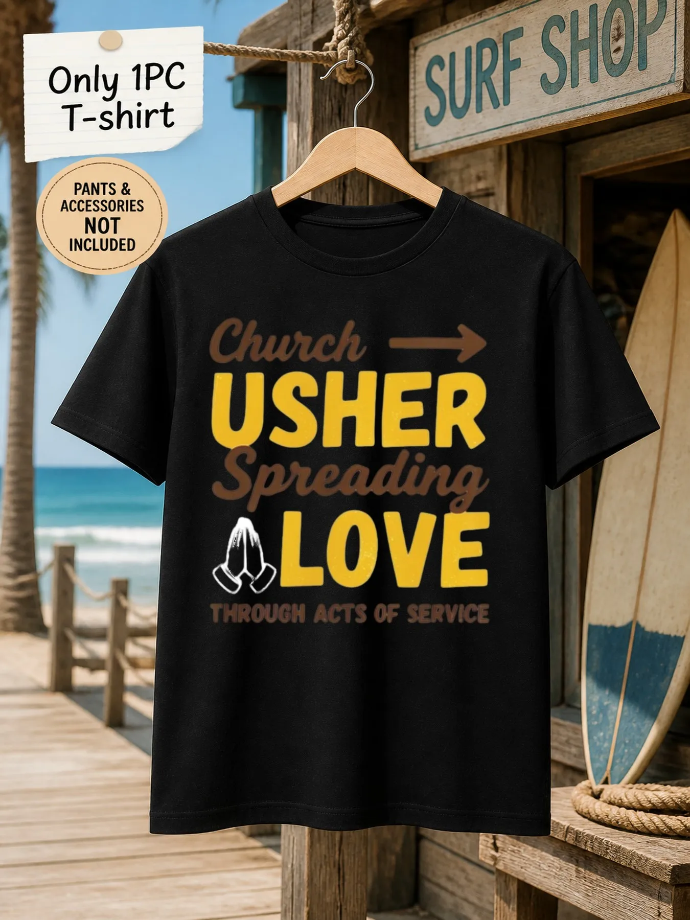 1pc Men'S Graphic T-Shirt Church Usher Spreading Love Through Acts of Service Short Sleeve Crew Neck [Solely 1pc T-SHIRT]