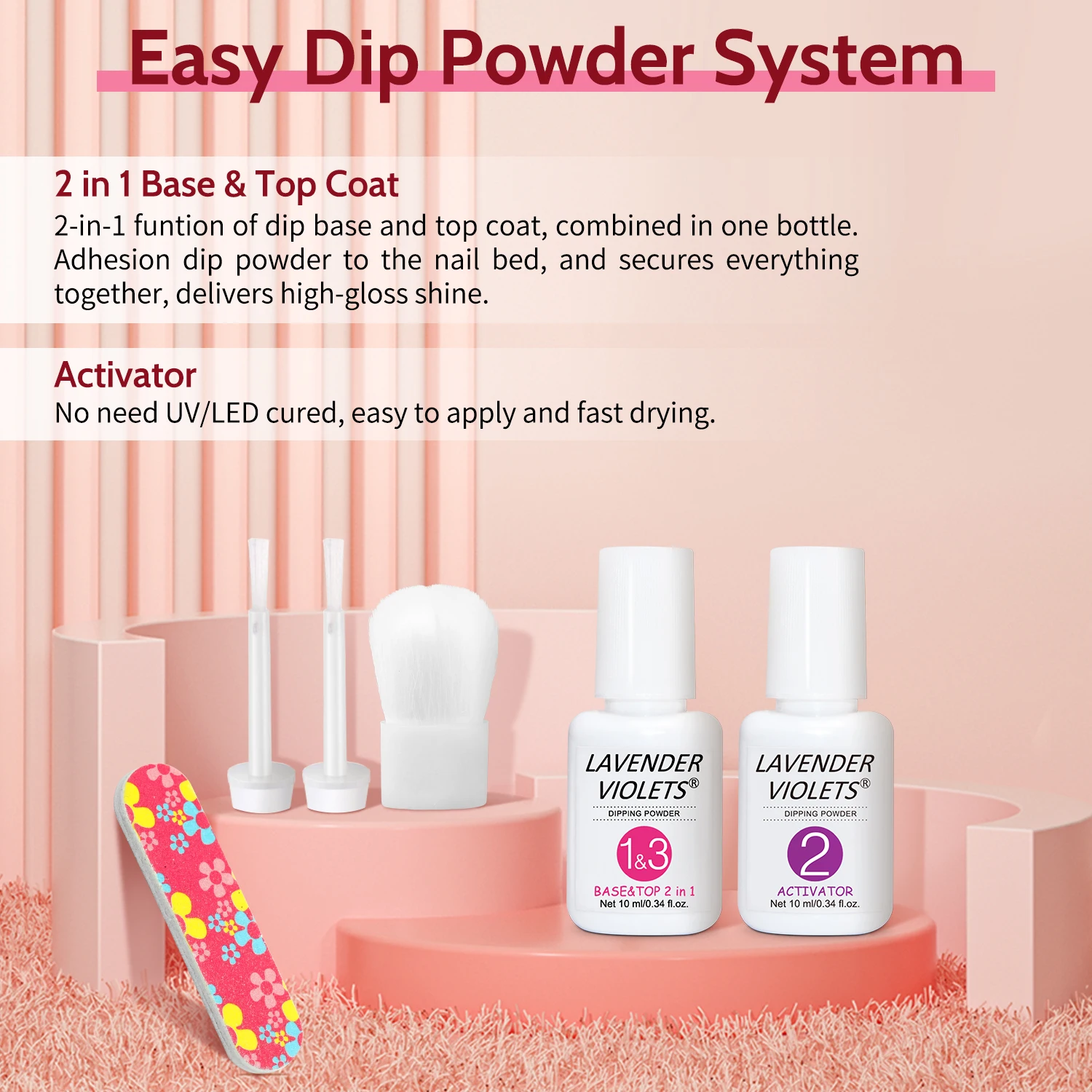 12pcs ผงเล็บชุด,6 สีแดงสีชมพู Dipping Powder ชุดและ BASE Top Coat Activator สําหรับเล็บ Home Salon เล็บ