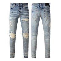 Retro Streetwear Men's Jeans New Trendy Low Rise Skinny Denim Pants Hold Slim-Fit Trousers