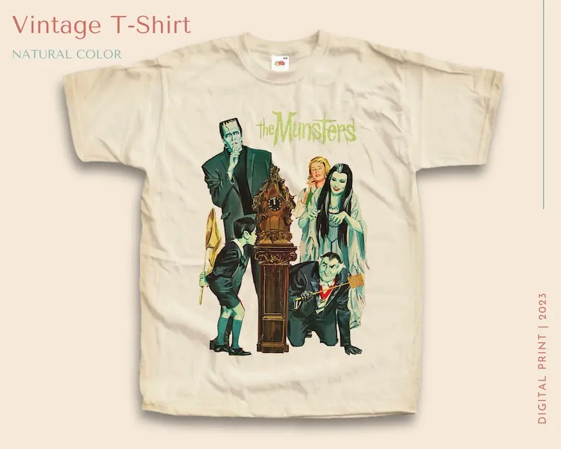 Vintage TShirt The Munsters V1 NATURAL color Men Woman Unisex T-Shirt Digital Print Sizes S M L XL 2XL 3XL 4XL 5XL