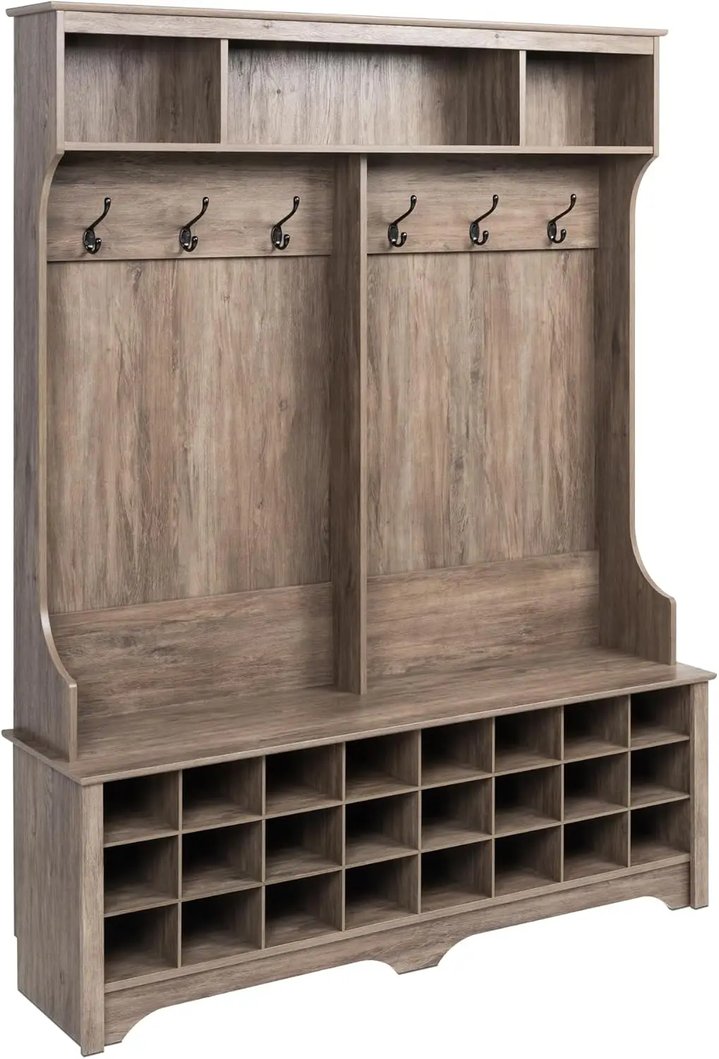 Shoe Cabinet, Storage Cabinet with 24 Shoe Cubbies and 6 Double Coat Hooks 15.5