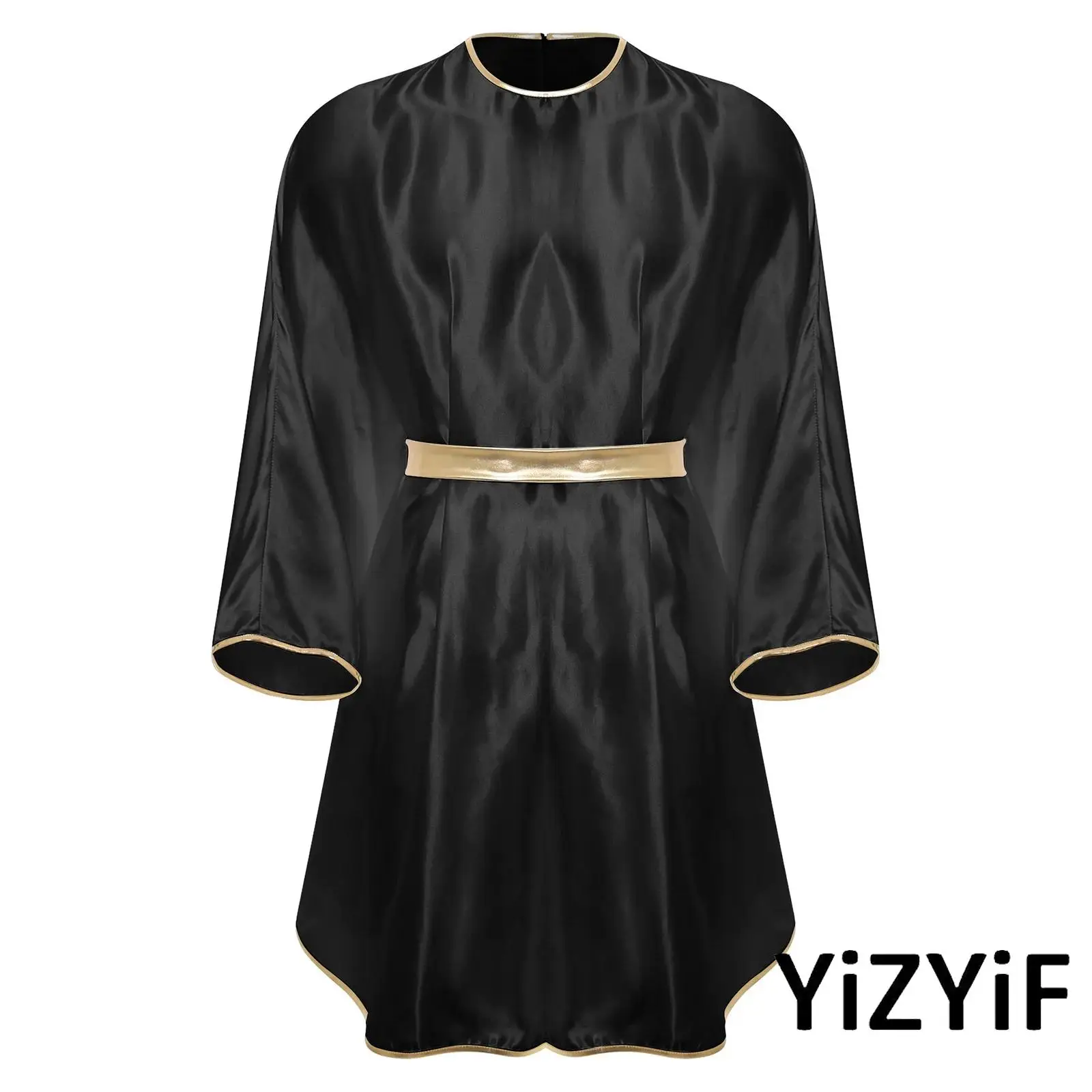 

Men Divine Angel Costume Metallic Patchwork Dramatic Bat Sleeves Hidden Back Closure Golden Gloss Themed Halloween Party Outfit