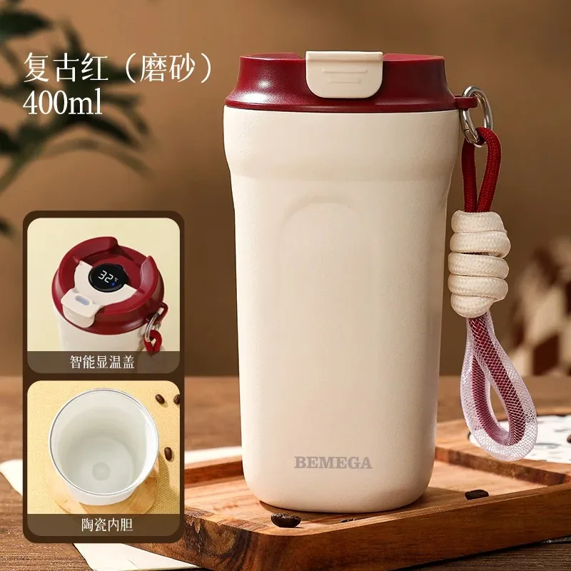 

400ml water bottle with straw Thermos mugs Coffee mug Portable Travel Water bottle Ceramic liner Heat preservation coffee cup