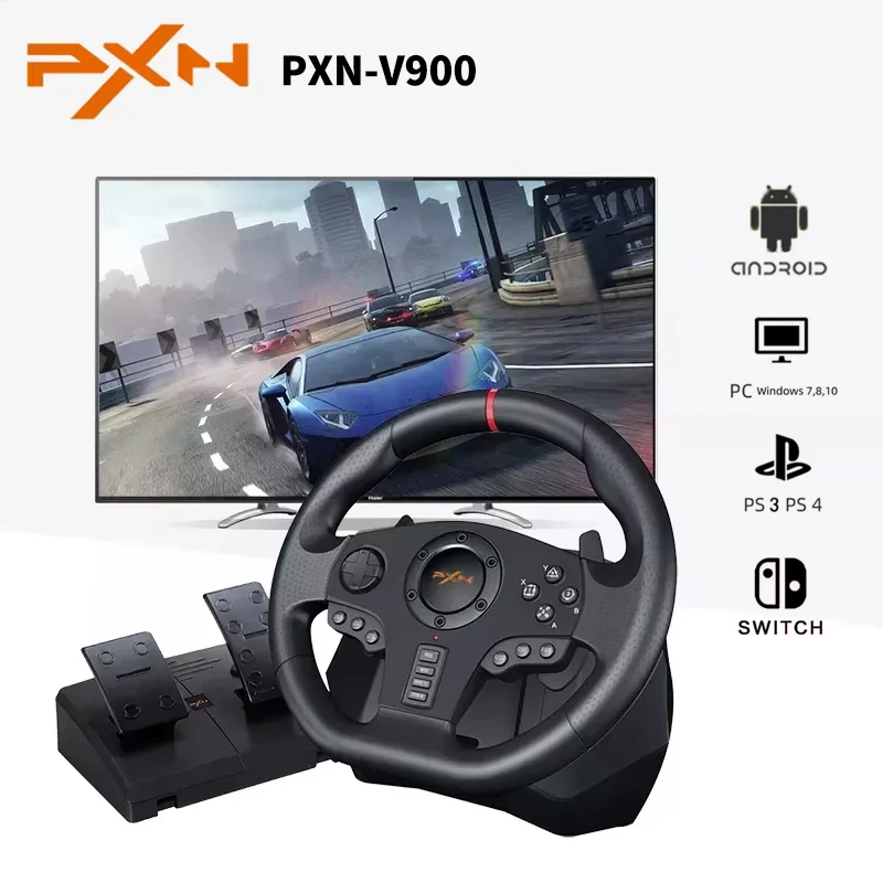 PXN V900 Gaming Steering Wheel PC Racing Wheel for PS3/PS4/PC Windows/Switch /Xbox One/Xbox Series X/S 270/900 Rotate with Pedal