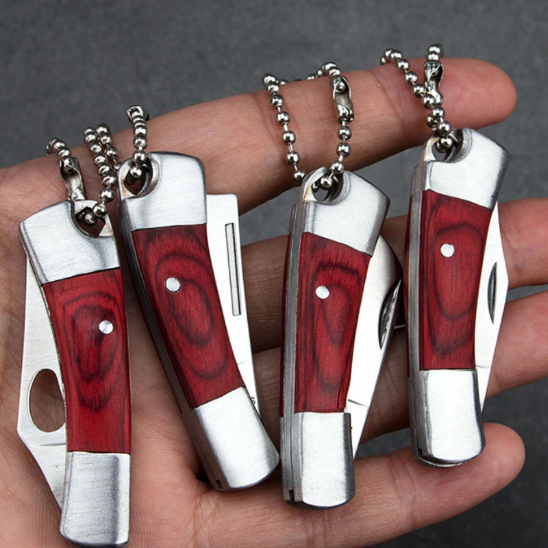 Mini EDC Knife Outdoor Barbecue Small Straight Knife Fruit Knife Portable Wooden Handle Pocket Knife Collection Knife Camping