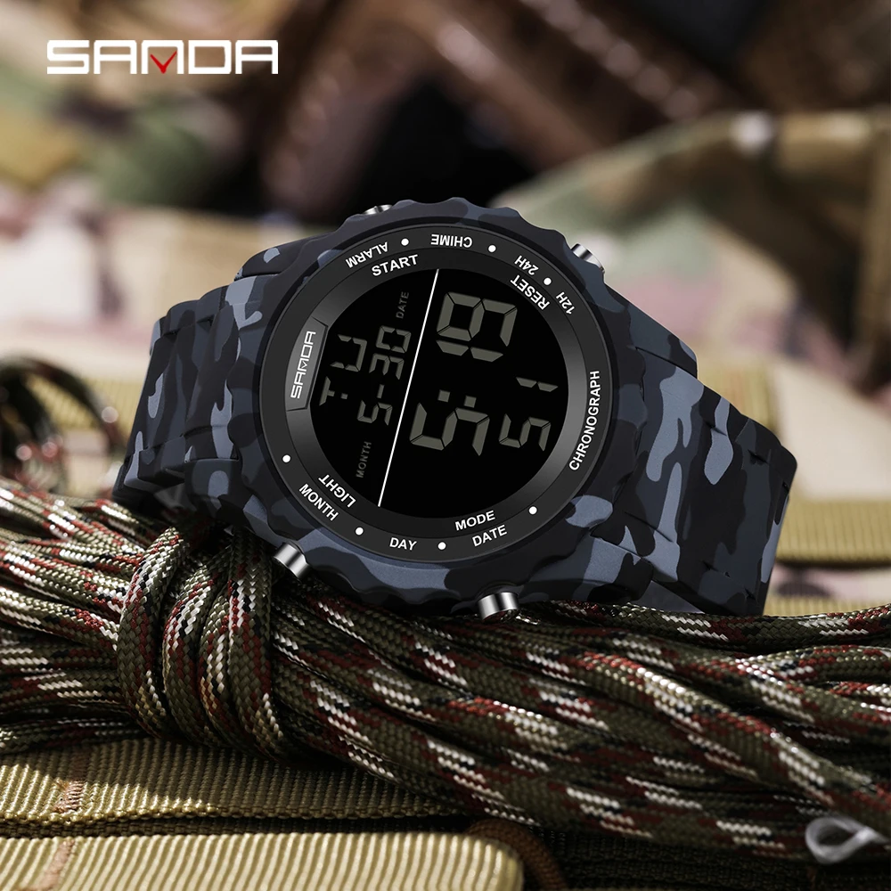 SANDA 2184, модные студенческие военные электронные часы, спортивные многофункциональные водонепроницаемые светодиодные мужские студенческие электронные часы 2025
