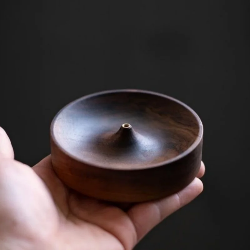 

Incense Burner Base Black Walnut Solid Wood Incense Stick Handmade Tea Ceremony Round Incense Burner Agarwood Tray Holder