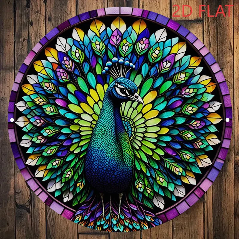 2D Flat, 1pc of 2D Flat Artwork, Featuring a Vibrant and Ornate Peacock Pattern with a Vintage Logo, Wall Decoration Measuring 8