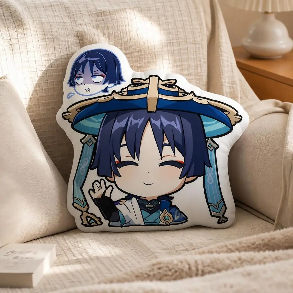 Wanderer Scaramouche Genshins Impacts Chibi Plush Pillow Cushion Irregular Stuffed Throw Pillow Home Decor Gift Sofa Bed Couch