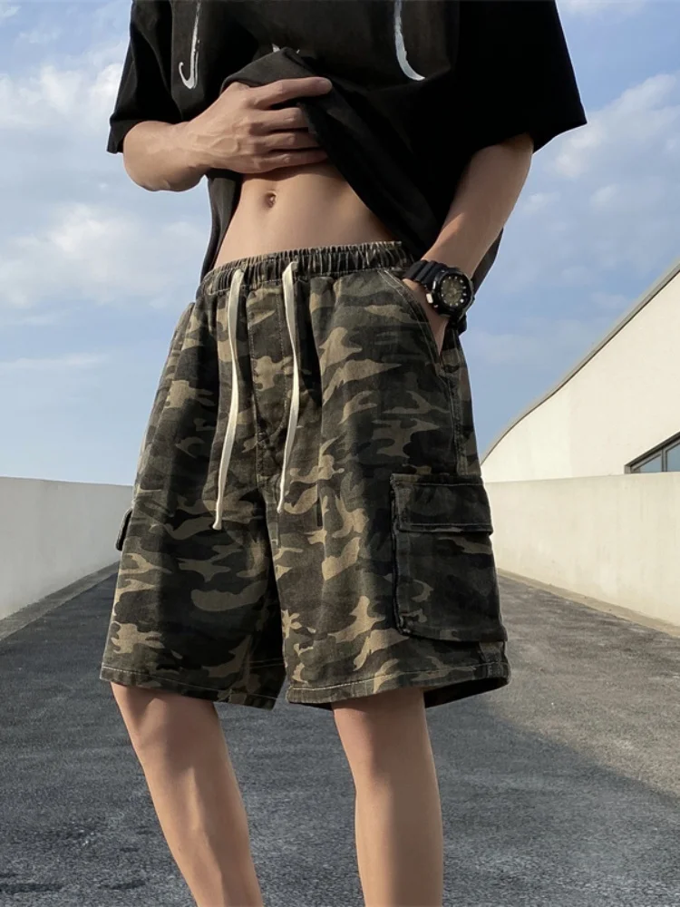

Американские ретро-шорты в рабочем стиле для мужчин, летние, модные, свободные, универсальные, укороченные, в стиле High Street, стильные, повседневные, камуфляжные, для отдыха