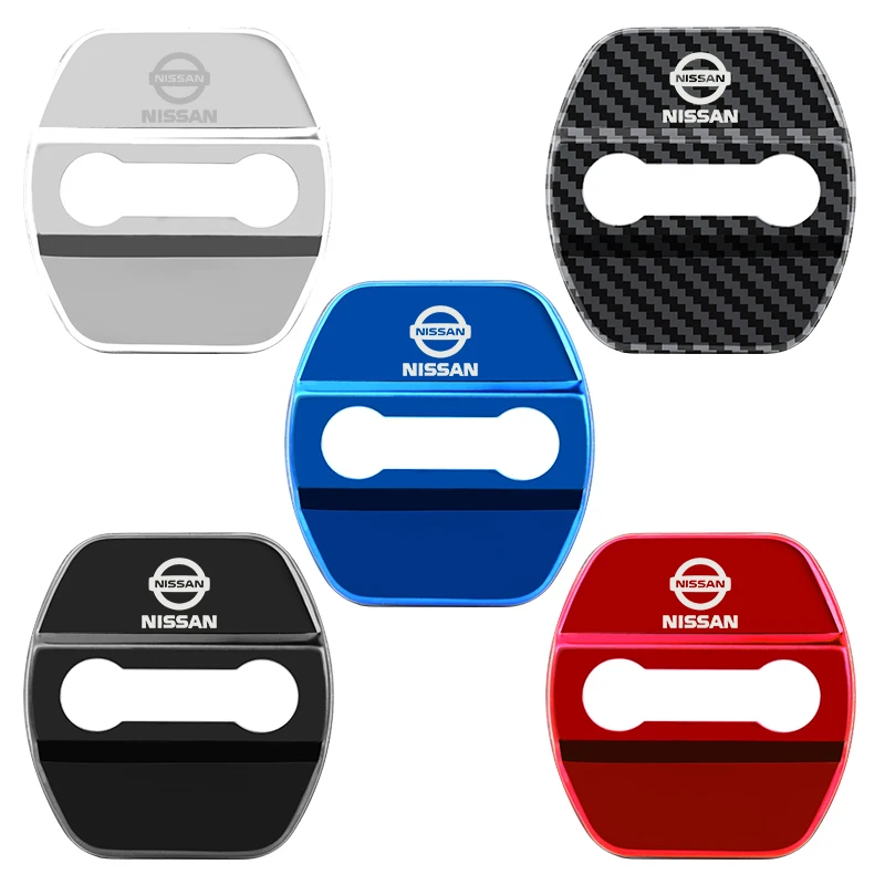 لنيسان X-trail قاشقاي ملاحظة جوك سنترا باترول نافارا ميكرا اكسسوارات 4 قطعة الفولاذ المقاوم للصدأ قفل باب السيارة غطاء تصفيف السيارة #6