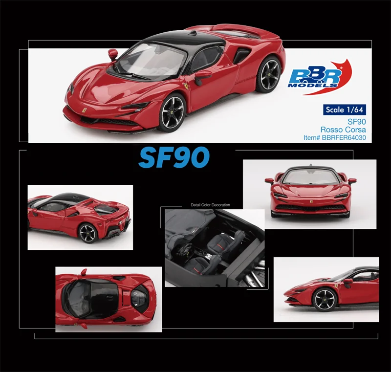 

Литая под давлением модель автомобиля BBR 1:64 SportCar SF90 Rosso Corsa