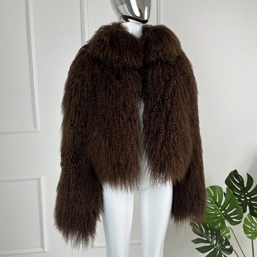 Real Fur Jackets For Women Winter Mongolian Sheep Coat Brown Curly Lamb Fur Coat Fashion Warm New Arrivals