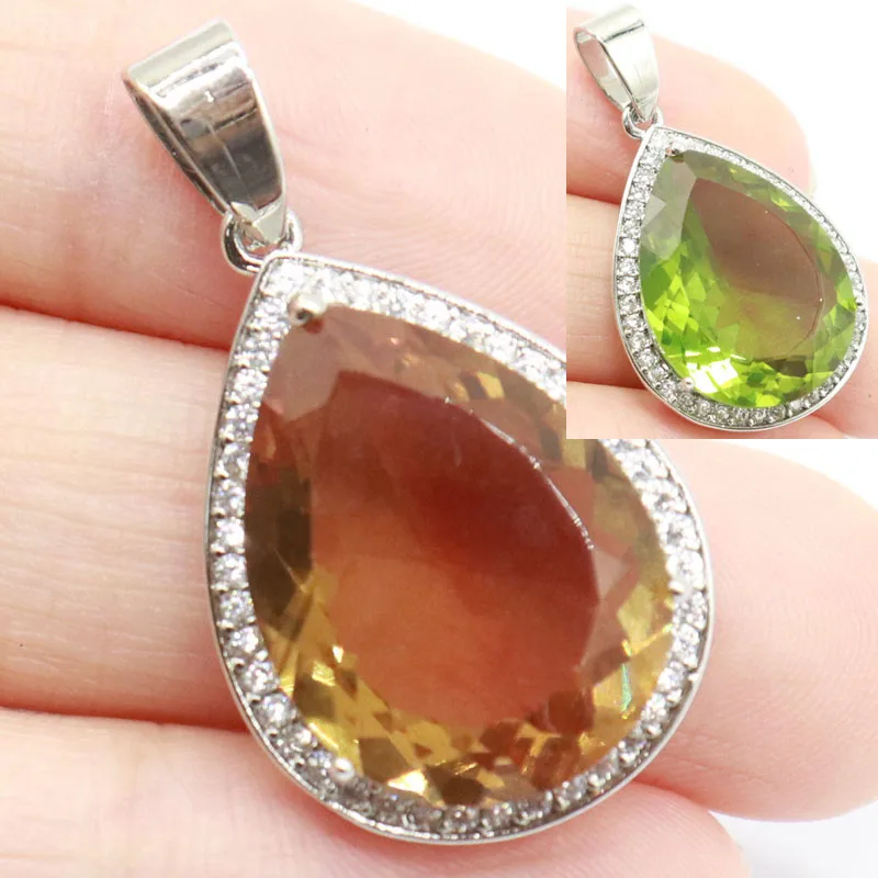 Buy 3 Get 1 Free 33x19mm Classic Drop Shape Changing Color Alexandrite Topaz Zultanite White CZ Daily Wear Silver Pendant