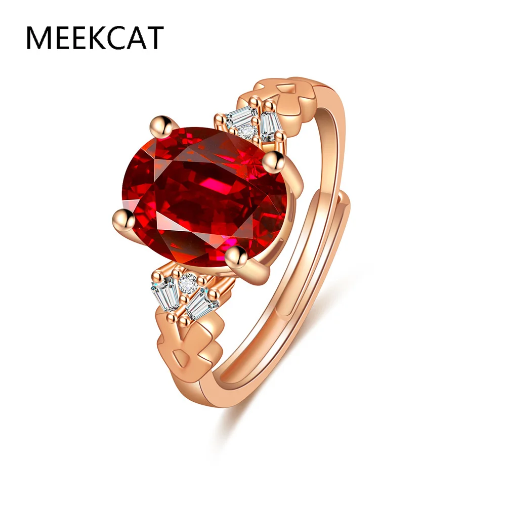 Oval Genuine Natural Red Garnet Ruby 925 Sterling Silver Open Adjustable Ring for Women Statement Gemstone Fine Jewelry Anillos