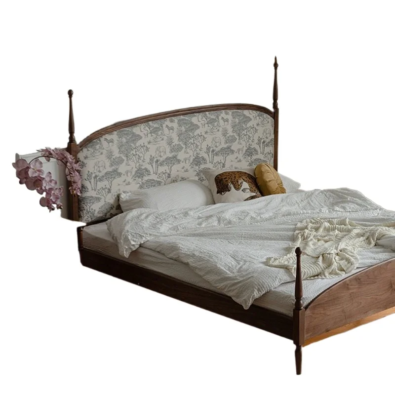 

French all solid wood soft bag bed 1.8 meters double storage American bed 1.5 meters medieval